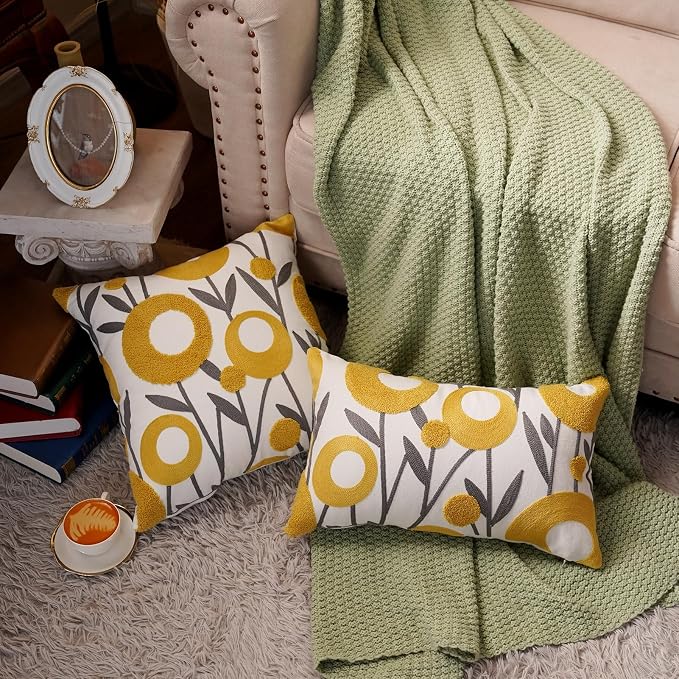 ARTMAGIC Embroidered Floral Throw Pillow Cover Boho Decorative Pillowcase