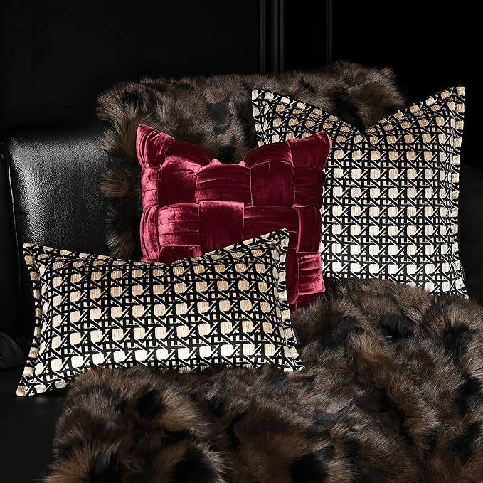 Velvet Lumbar Pillow Covers 12x20 inches, Luxury Gold Geometric Pattern Pillow Cover, Modern Luxury Rectangle Pillow Cushion Covers for Bed Couch Sofa Living Room Bedroom