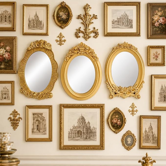 Mifoci Vintage French Wall Mirror Set of 3 Antique Gallery Decor,Oval