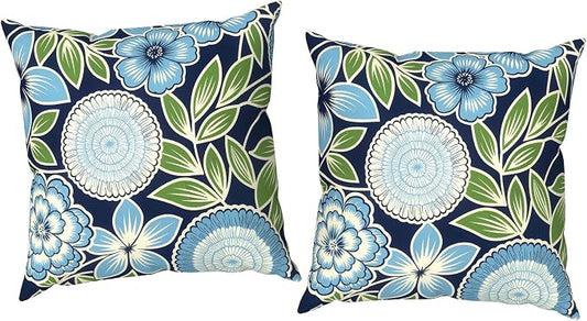 Outdoor Throw Pillow Covers 18x18 Inch, Decorative Pillow Covers for Patio Furniture, Azure Botanical Symphony Modern Cushion Cases for Garden Couch Home Sofa, Pack of 2