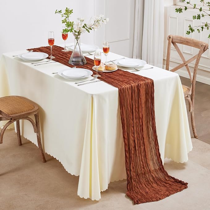 AGIRL 12 Pack Terracotta Cheesecloth Table Runner 10FT Fall Boho Home Decor | Rustic cheese cloths Sheer Gauze for Wedding Bridal Baby Shower Birthday Party Table Decor Halloween Thanksgiving Christmas
