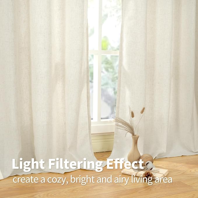 YoungsTex Linen Curtains 40 Inches Long, Short Drapes Light Filtering with Grommet Beige Natural Privacy for Bathroom Kitchen Windows, 42 X 40 Inch, 2 Panels