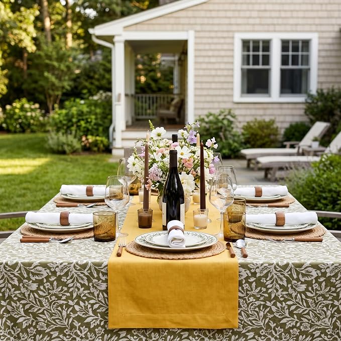 Solino Home 100% Pure Linen Dining Table Runner Yellow, Fete 14 x 144 in | dresses up dining tables for everyday meals, European flax fibres, handloomed texture, machine washable, OEKO-TEX Certified