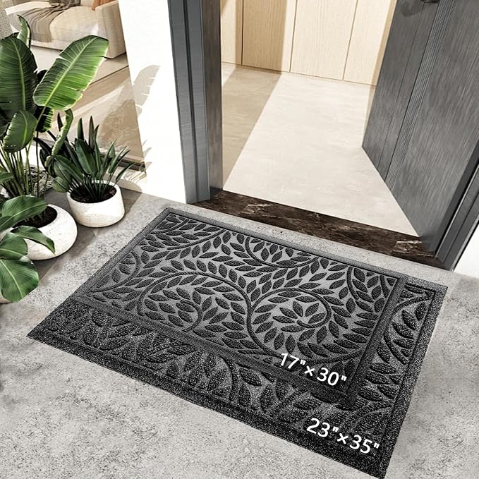 Bulijojo Front Door Mat Entrance,Durable Heavy Duty Welcome Mat,Thick Absorbent Natural Rubber Non Slip Mat,Sturdy Entryway Black, 17"x30"