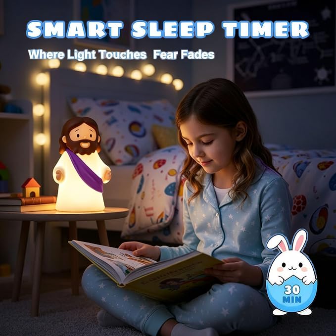 Jesus Night Light Rechargeable Bedside Night Light Dimmable Silicone LED Light Ideal for Religious Gatherings, Gifts for Sunday School, Baptism Presents, Easter Egg Decorations (Purple)