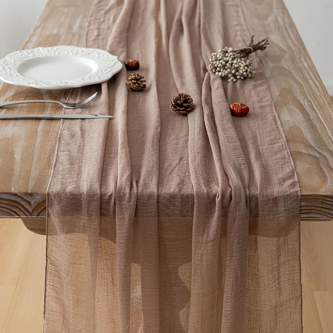 6Pcs Nude Cheesecloth Table Runner 120 Inches for Party Home Decor | For Wedding Baby Shower Bridal Shower Birthday Engagement Party 10FT Rustic Boho Home Decorations