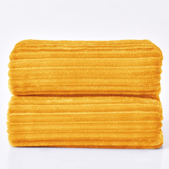 BEDELITE Ribbed Mustard Yellow Fleece Throw Blanket for Couch, 50x70 Inch | Soft Warm Decorative Fluffy Blanket, Cozy Plush Lightweight Fuzzy Throw Blanket for Bed Sofa Home Room Decor, Gift for Women