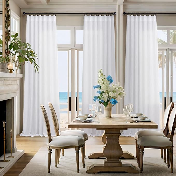 Pitalk White Semi Sheer Curtains 36 Inch Wide for Living Room 2 Panels Set Back Tab Drapes Light Filtering Rod Pocket White Linen Curtains for Bedroom 36 x 84 Inch Length