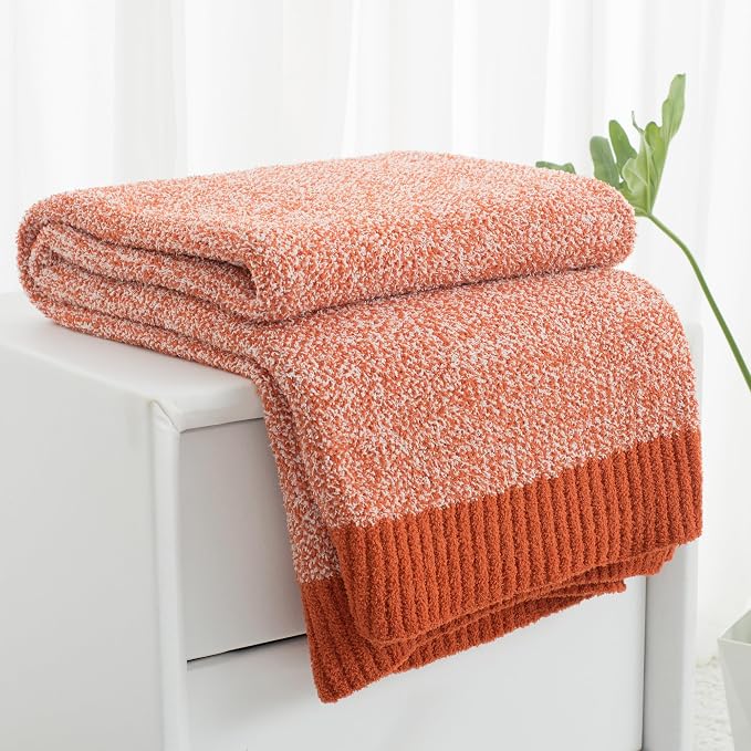 Carriediosa Heather Throw Blanket 50x60, 400GSM Ultra Soft Microfiber | Rust, Fuzzy Fluffy Cozy Plush Knit Knitted Throws, Lightweight Cute Preppy Fall Blankets for Couch, Bed
