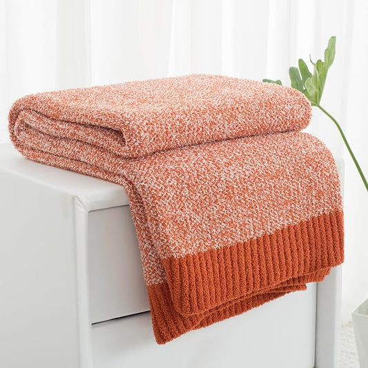 Carriediosa Heather Throw Blanket 50x60, 400GSM Ultra Soft Microfiber | Rust, Fuzzy Fluffy Cozy Plush Knit Knitted Throws, Lightweight Cute Preppy Fall Blankets for Couch, Bed