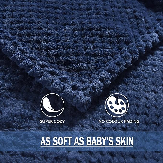 Exclusivo Mezcla Fleece Bed Blanket King Size, Super Soft and Warm Blankets for Couch, Sofa and Bed Waffle Textured, Cozy, Fuzzy and Lightweight (Navy Blue, 90x104 Inches) | Lightweight Plush Blanket for Bed, Bedroom, Cozy Flannel with Waffle Texture, ...