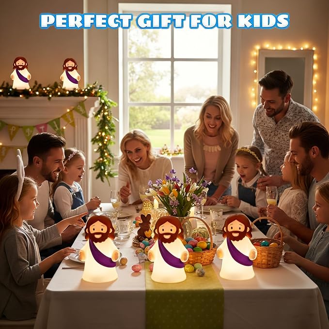 Jesus Night Light Rechargeable Bedside Night Light Dimmable Silicone LED Light Ideal for Religious Gatherings, Gifts for Sunday School, Baptism Presents, Easter Egg Decorations (Purple)