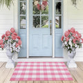 Buffalo Plaid Area Rug, Checkered Rug 27.5x43 Inches, Pink and White Rug, Washable Cotton Mat for Front Porch, Entryway, Kitchen, Living Room, Home Decor