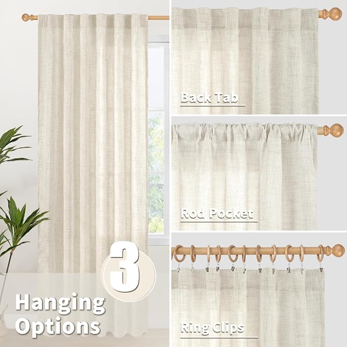 YoungsTex Small Linen Semi Sheer Curtains 36 Inch Length for Kitchen Window | Rustic Short Drapes for Cafe Bathroom Window Over Sink with Rod Pocket Back Tab Light Filtering, 2 Panels, 42 X 36 Inch