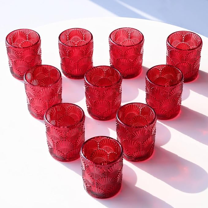 Woho 24pcs Red Votive Candle Holders Boho Style for Christmas Decorations