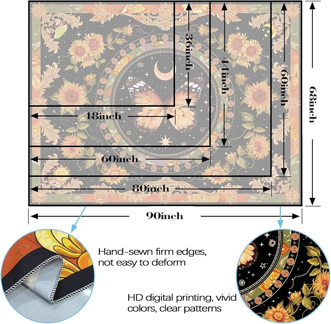 Accnicc Butterfly Floral Tapestry Vintage Indie Boho Flower Tapestries for Bedroom Aesthetic Retro Yellow Sunflower Moth Tapestry Wall Hanging for Dorm Living Room (48'' × 36'')