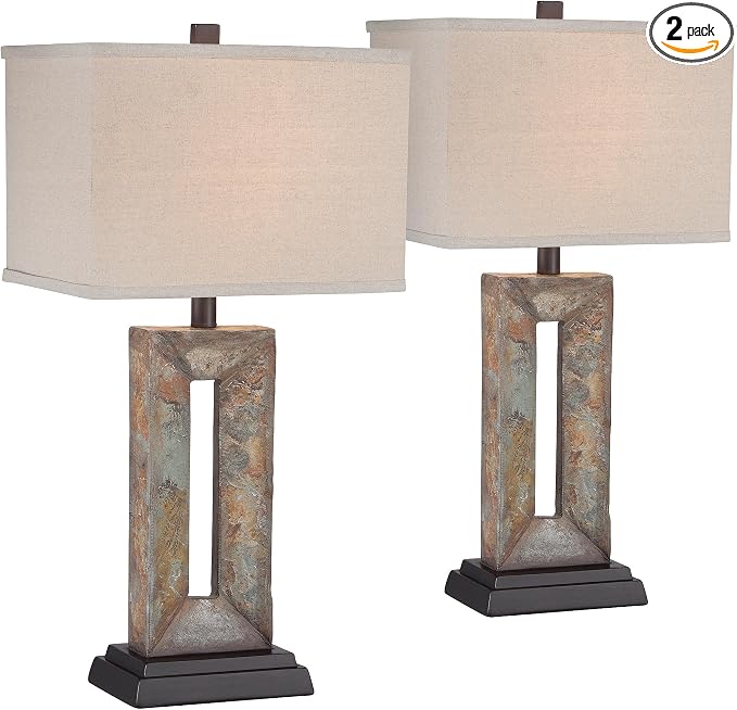 Tahoe 26" Tall Table Lamp Set of 2 Rectangle Faux Slate Rustic