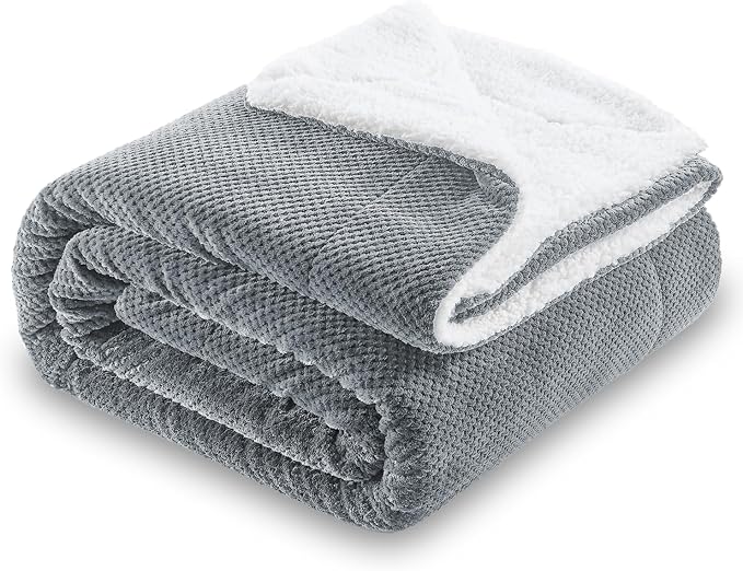 SOCHOW Waffle Sherpa Fleece Throw Blanket, Super Soft Fuzzy Warm, Lightweight Fluffy Reversible Plush Blanket for Bed Sofa Couch, 60 x 80 Inches Grey