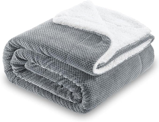 SOCHOW Waffle Sherpa Fleece Throw Blanket, Super Soft Fuzzy Warm, Lightweight Fluffy Reversible Plush Blanket for Bed Sofa Couch, 60 x 80 Inches Grey
