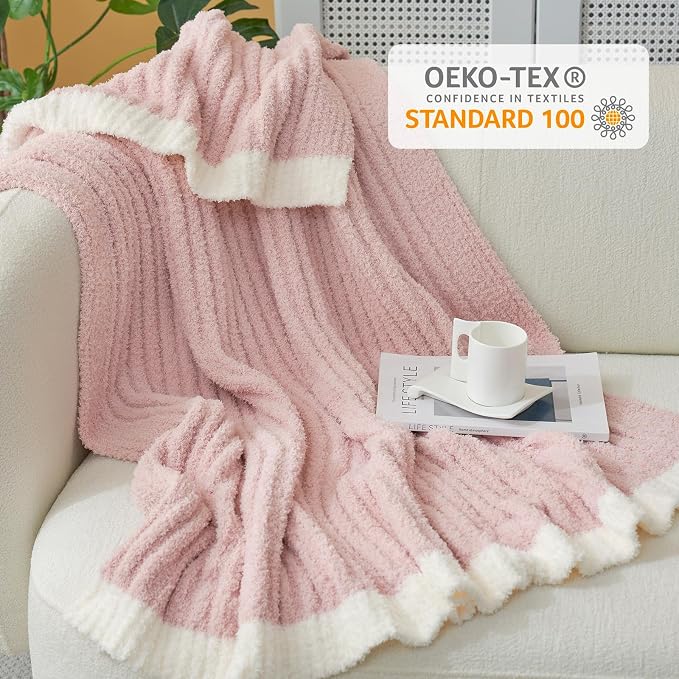 Snuggle Sac Pink Ribbed Queen Size Blanket for Bed, Soft Luxurious Bedding Blankets, Large Fuzzy Plush Microfiber Blankets Pink, 90x90 inches
