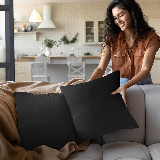 Utopia Bedding 18x18 Pillow Inserts, Set of 2, Black – Indoor Decorative Throw Pillows for Bed, Sofa & Couch – Soft, Supportive & Fluffy Cushion Inserts