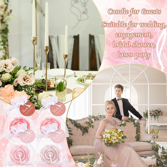 Treela 50 Set Rose Flower Candles, Pink Champagne Wedding Favors for Guests