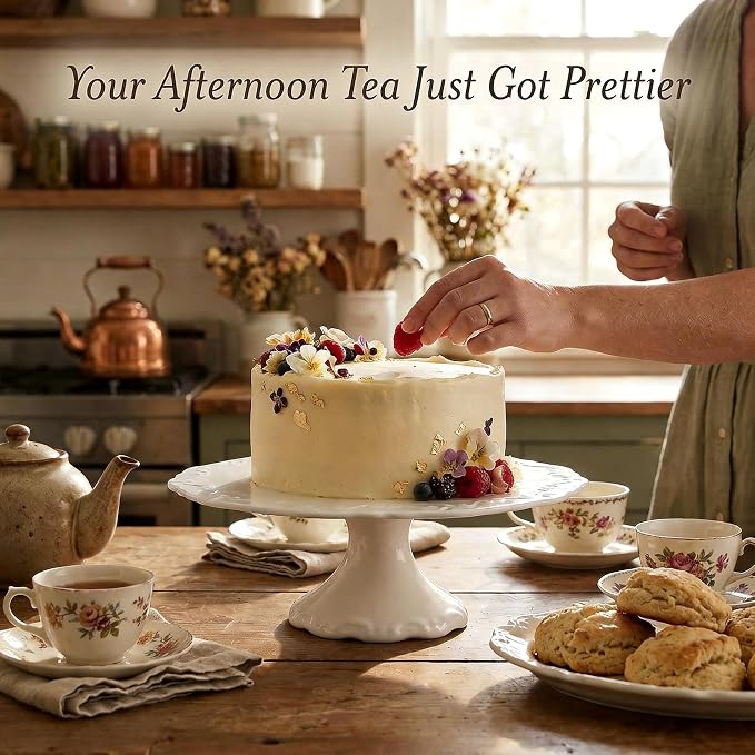 10 Inch Cake Stand, White Ceramic Round Pedestal Stand for Dessert Table, Elegant Cake Plate for Birthday, Wedding, Baby Shower, Mother's Day, Anniversary,Gift for Women Home Kitchen Decor