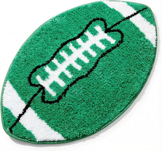 Funtery Football Rug for Boys Room Decor 32x20" Non Slip Absorbent Sports Soft Mat Field Sports Area Rug Washable Touchdown Carpet for Bathroom Playroom Athlete Back to School(Green, Football)