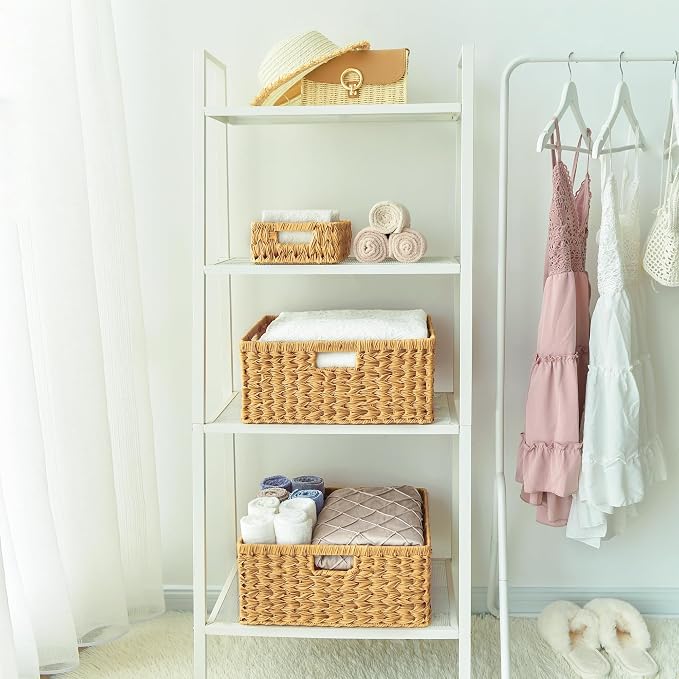 GRANNY SAYS Extra Large Wicker Baskets with Handles, Woven Baskets, 1-Pack | Plastic Waterproof Woven Baskets for Storage, Natural Storage Baskets for Shelves, Wicker Storage Baskets for Organizing