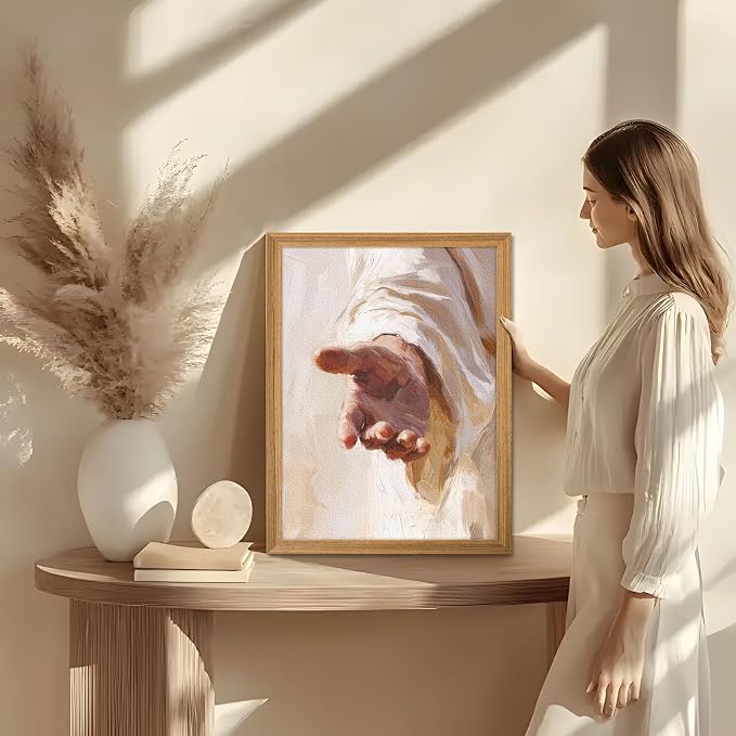 Framed 3D Textured Jesus Wall Art, Christian The Hand of God Wall Decor Paintings, Religion Bible Pictures Posters Prints for Church Prayer Room Living Room Home Decor 12x16 Inch