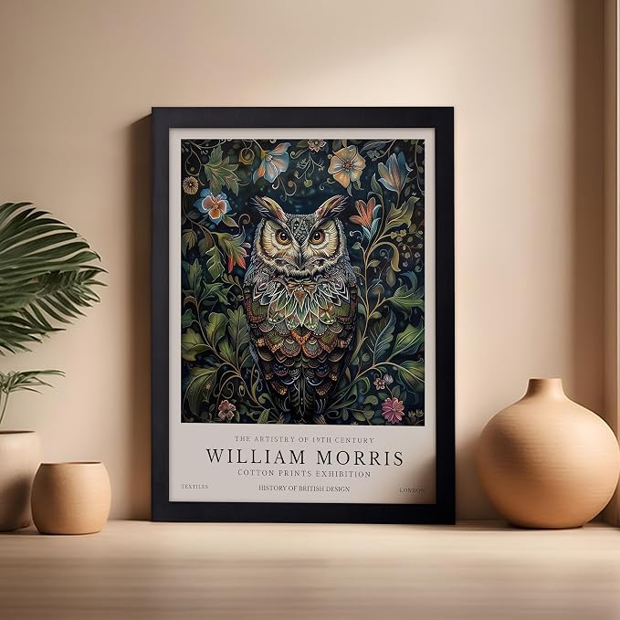 Poster Master William Morris Poster - Owl Print - Bird Art - Botanical Art - Flower Design - Exhibition Artwork - Animal Illustration - Floral Illustration - Aesthetic Design - Office or Bedroom Decor - 16x20 Black Framed
