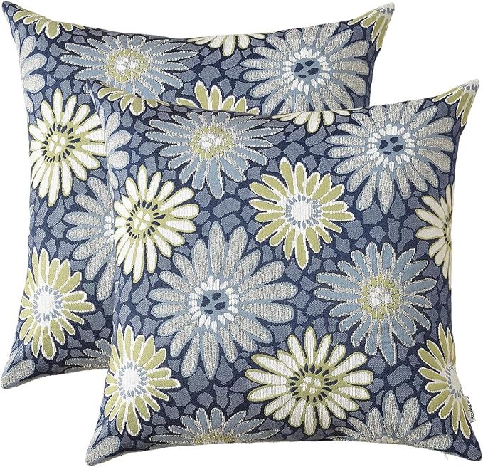 18x18 Floral Jacquard Throw Pillow Covers, 2-Pack, Navy Blue