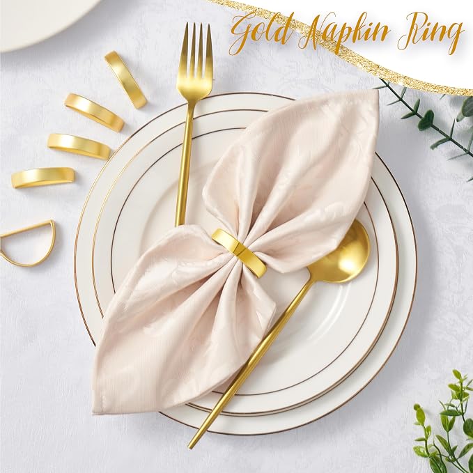 APTWOW Bright Gold Napkin Rings Set of 6, Fall Thanksgiving Table Decor | Semicircle, Metal, Gold Napkin Holder Buckles, Fall Napkin Rings for Dinner Table Decor, Wedding, Banquet, Valentines Day