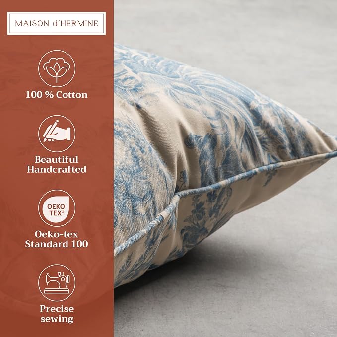 Maison d' Hermine Throw Pillow Covers 100% Cotton (18" x 18" - Pack of 4)