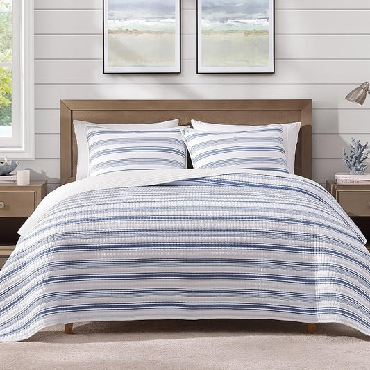 King Quilt-Lightweight Bedspread Quilt King Size Quilt Bedding Set | Soft Reversible Nautical Coverlet with 2 Shams for All Seasons, 3 Pieces, 106"x94"