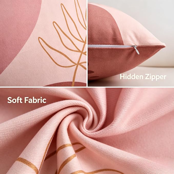 Boho Throw Pillow Covers 18x18 Set of 4 Terracotta Blush Minimalist Abstract Art Cushion Covers with Hidden Zipper, Soft Polyester Double Sided Print, Machine Washable, No Inserts