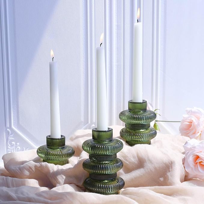 VOHO 12pcs Green Candlestick Holders for Spring and Christmas Decorations