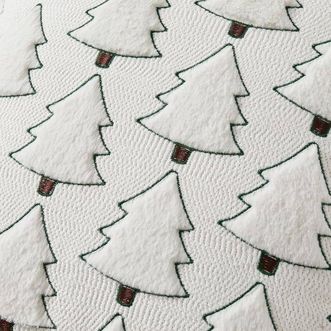 UGASA Christmas Tree Pillow Covers 20x20 Inch Set of 2 Soft Plush Faux Fur Luxury Embroidery Decoration Pillowcases for Couch Sofa Holiday Festivals Winter Xmas Gift, Cream White & Green
