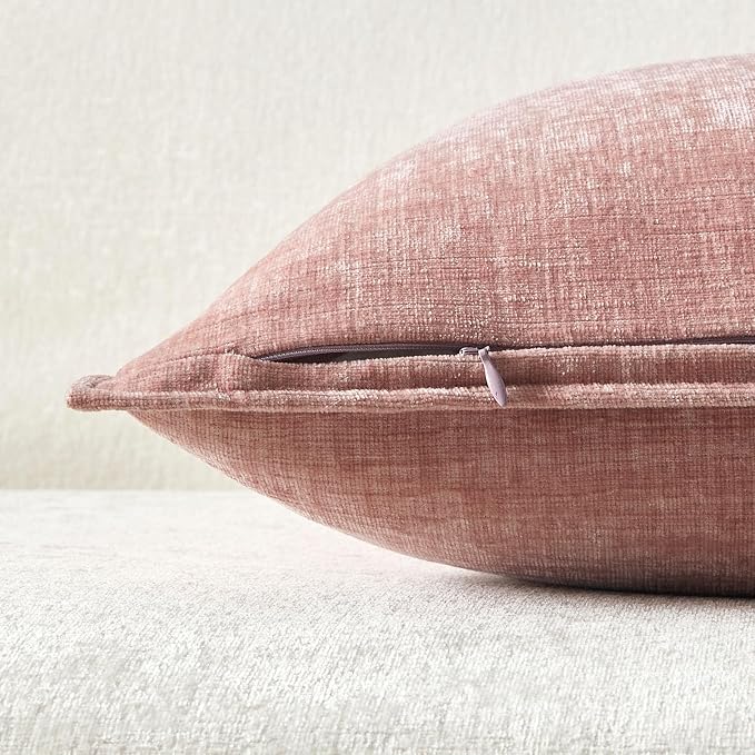 JUSPURBET Chenille Decorative Throw Pillow Covers 20x20 Set of 2,Pink