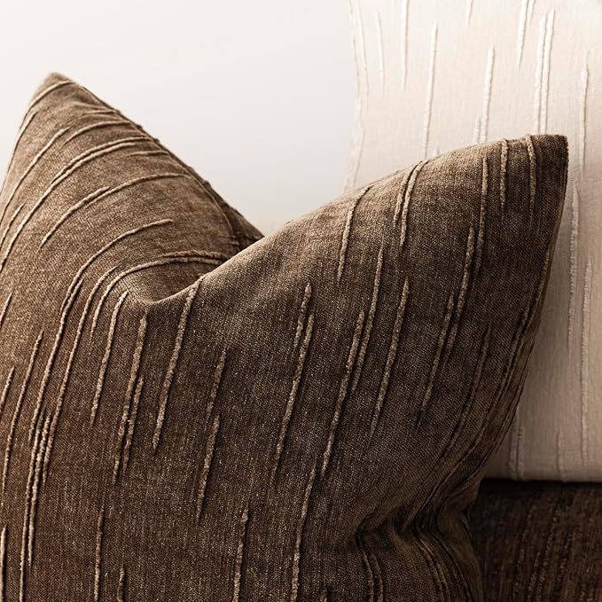 Foindtower Pack of 2 Slubby Textured Chenille Throw Decorative Pillow Covers Square Accent Solid Cushion Cover Cozy Soft Farmhouse Pillow Case for Couch Sofa Bedroom Living Room 20x20 Inch,Dark Brown