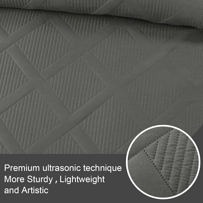 Exclusivo Mezcla Twin Size Quilt Set, Grey | Soft Bedspreads with 1 Pillow Sham, Modern Striped Pattern, Lightweight Bedding Set Coverlets for All Seasons, 68x88 Inch