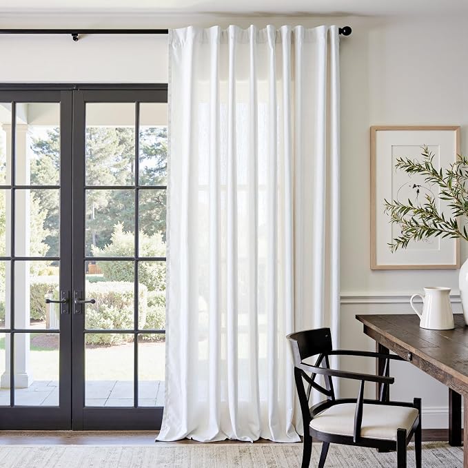 jinchan Linen Curtains Light Filtering Back Tab 84x108 Inch 1 Panel White | Semi Sheer Curtains 108 inch length for Bedroom Living Room, Modern Farmhouse Drapes with Rod Pocket, Natural Boho Curtains