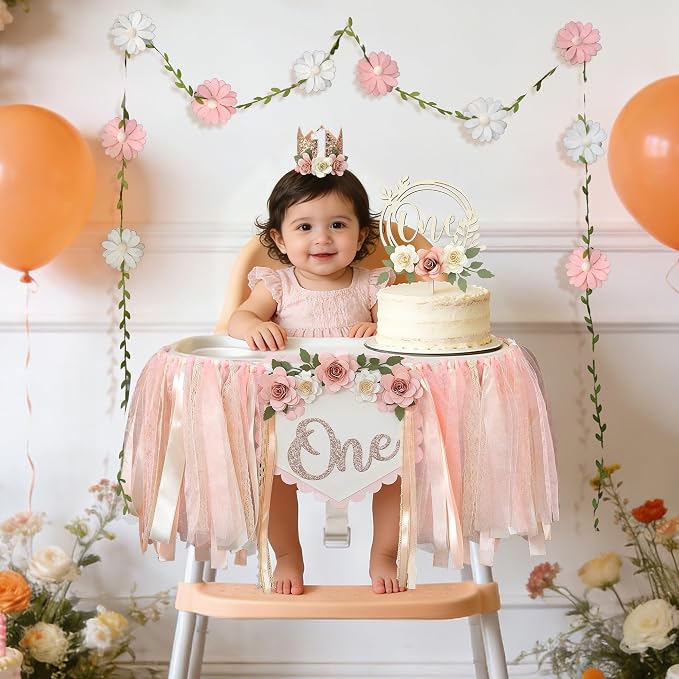 JUIIZAY First Birthday Decorations for Girl 1st High Chair Banner