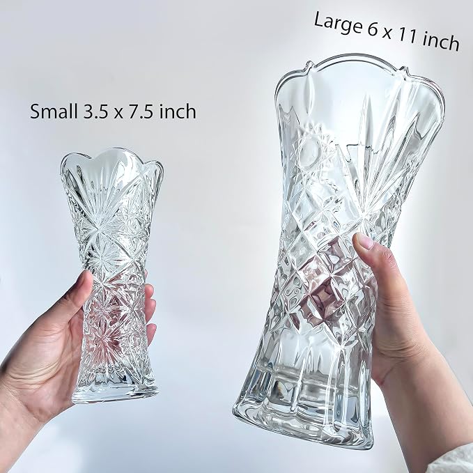 7.6" Tall Glass Flower Vase, 1 Piece Thickened Crystal Vase for Flowers | Clear Flower Vase for Bouquet, Sunflower Design Decorative Vase for Living Room Dining Table Centerpiece, Wedding Gift