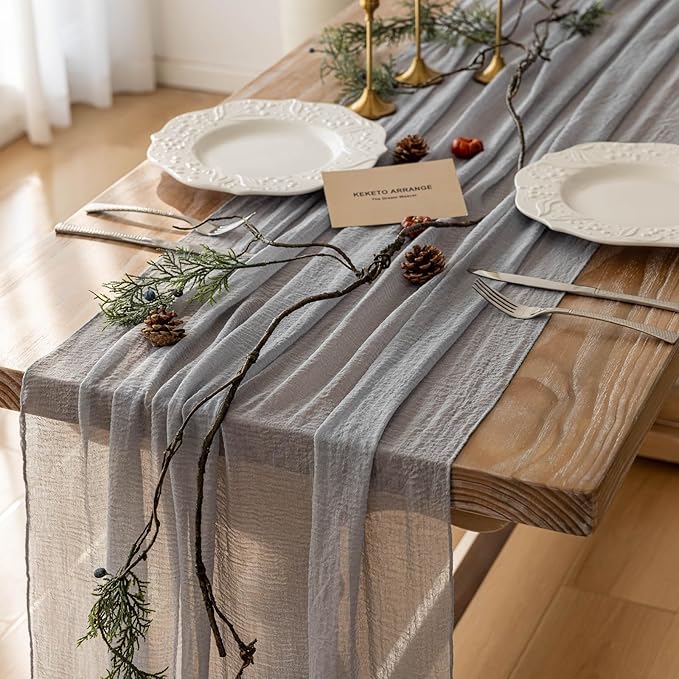 10Pcs Dusty Blue Cheesecloth Table Runner 120 Inches for Party Home Decor | For Wedding Baby Shower Bridal Shower Birthday Engagement Party 10FT Rustic Boho Home Decorations