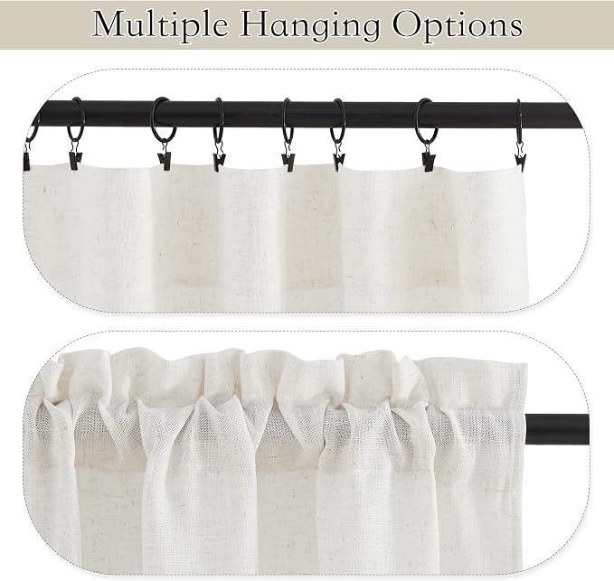 RYB HOME Semi Sheer Curtains 84 inches Long for Living Room | Extra 66 inches Width, Thick Linen Burlap, Rod Pocket, Machine Washable, Privacy, for Bedroom, Linen, W66 x L84, 2 Panels
