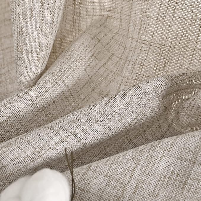 YoungsTex Natural Linen Curtains 42 X 84 Inch Long for Living Room 2 Panels | Bronze Grommet Semi Sheer Drapes Rustic Light Filtering for Dining Bedroom, 42 X 84 Inch