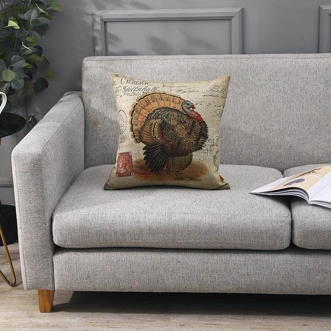 Thanksgiving Throw Pillow Covers 18x18 inches for Autumn Decorations Farmhouse Turkey Decorative Cushion Case Fall Decor Pillowcase Sofa Couch CC1831