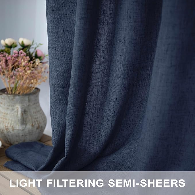 Navy Blue Curtains 84 Inch Length for Bedroom 2 Panels Back Tab Pocket Drapes Light Filtering Semi Sheer Dark Blue Curtains for Living Room Boys Space Nautical Boho Farmhouse Decor 52x84 Long Indigo