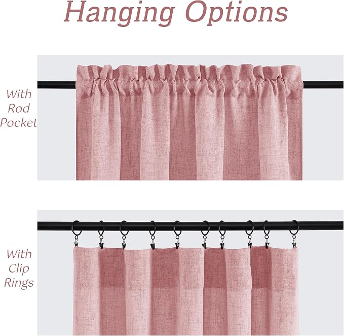 RYB HOME Living Room Curtains and Drapes Linen Sheer 84 inches Long | Light Filtering, Breathable, Weave Textured, Rod Pocket, for Bedroom, Semi Sheer, Peach Blush, W52 x L84, 2 Panels Set